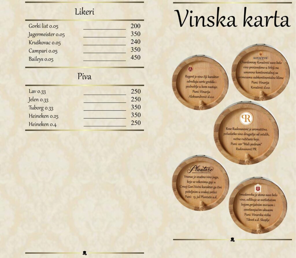 A la carte jelovnik 9