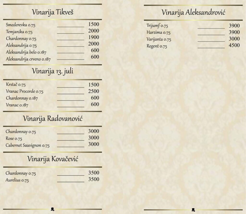 A la carte jelovnik 10